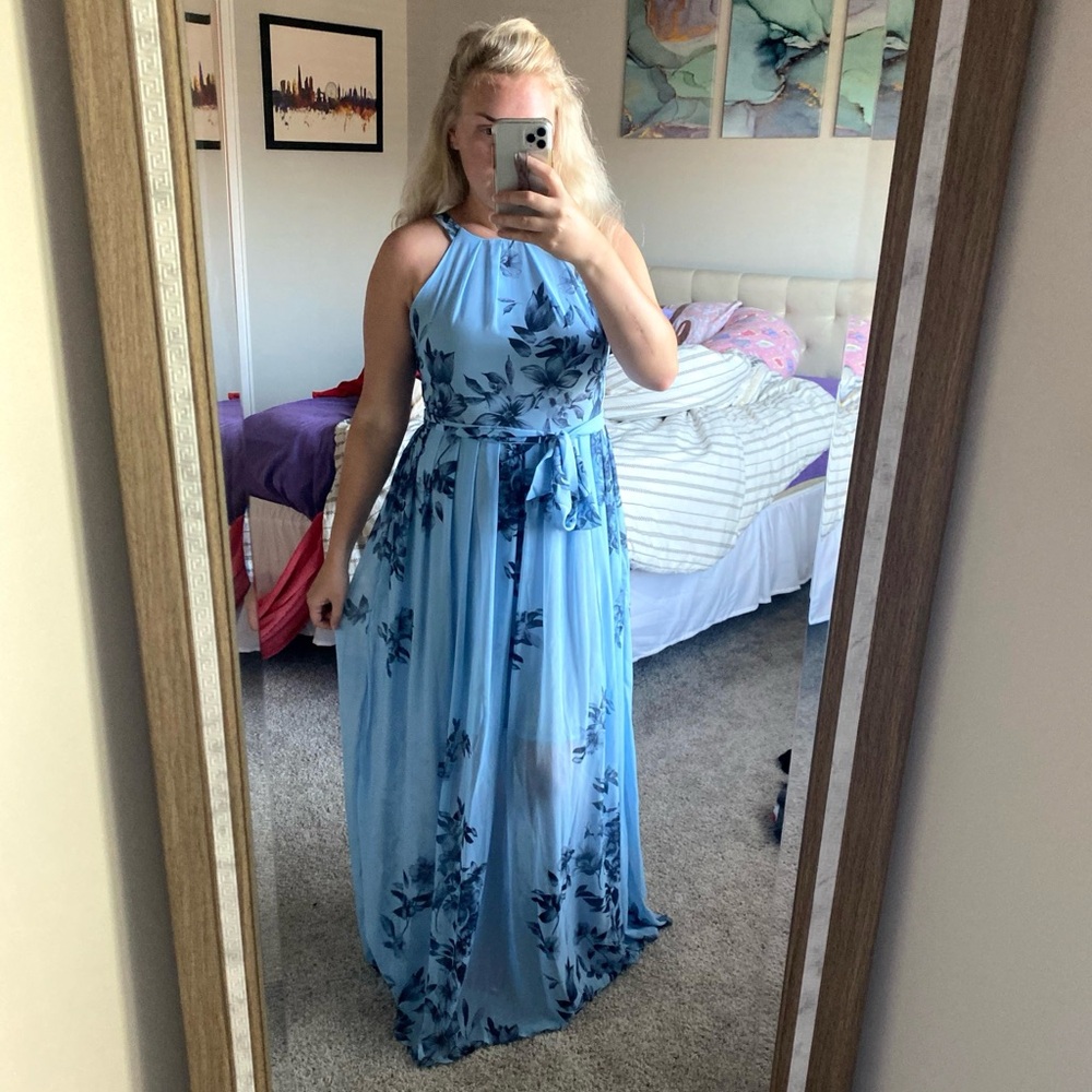 Wedding guest dress, blue floral